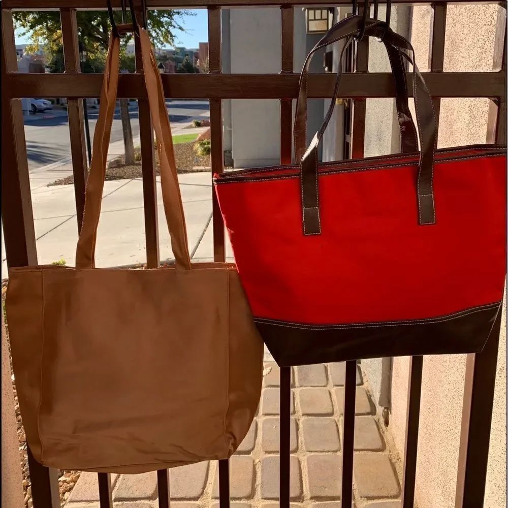 Revlon Nylon Tote Zippered Pocket Inside Bag And Brown Tote Zipper Pocket Set 2